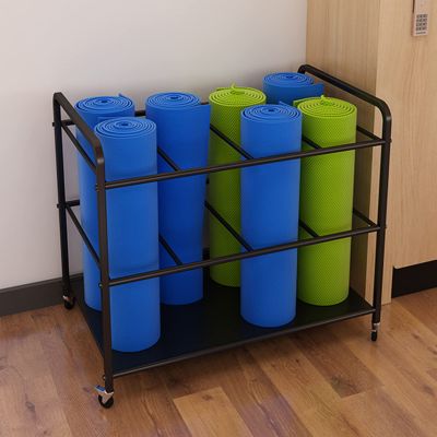Yoga Mat Storage Racks Heavy Duty Casters, Workout Equipment Storage Organizer, Exercise Equipment for Home Workouts, Dumbbel Kettlebells Foam Roller (Color : Black)