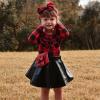 Children Kids Toddler Infant Baby Girls Ruffled Plaid Long Sleeve Tops Blouse T Shirt Solid Clothes (Red, 5-6 Years) view 2