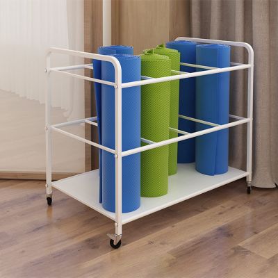 C'ESTBON Yoga Mat Storage Racks Heavy Duty Casters, Workout Equipment Storage Organizer, Exercise Equipment for Home Workouts, Dumbbel Kettlebells Foam Roller (Color : White)