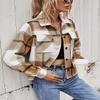 Binshre Womens Fashion Cropped Plaid Shacket Flannel Long Sleeve Button Down Jackets Coat for Women 2023 Fall Khaki US 16-18 view 2