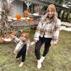 Binshre Womens Fashion Cropped Plaid Shacket Flannel Long Sleeve Button Down Jackets Coat for Women 2023 Fall Khaki US 16-18 view 4