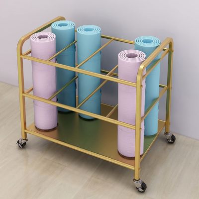 C'ESTBON Yoga Mat Storage Racks Heavy Duty Casters, Workout Equipment Storage Organizer, Exercise Equipment for Home Workouts, Dumbbel Kettlebells Foam Roller (Color : Gold)