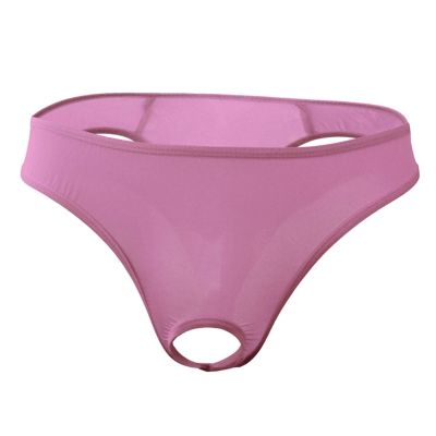 JEsilunmaMY Briefs Underwear for Men Low Rise Ice Silk Open Pouch Thong Bikini See Through Sexy Panties Underpants Swimwear (Pink,One Size)