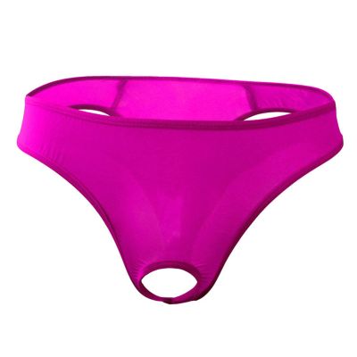 JEsilunmaMY Briefs Underwear for Men Low Rise Ice Silk Open Pouch Thong Bikini See Through Sexy Panties Underpants Swimwear (Red2,One Size)