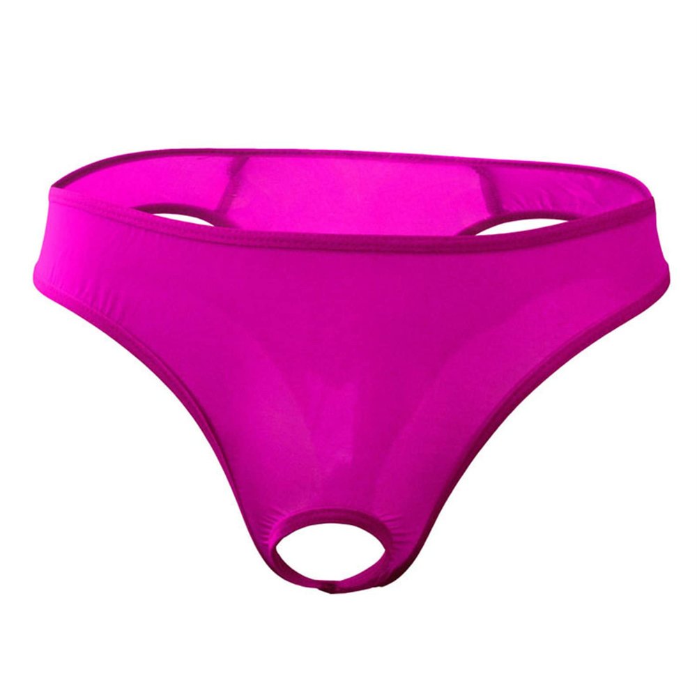 JEsilunmaMY Briefs Underwear for Men Low Rise Ice Silk Open Pouch Thong Bikini See Through Sexy Panties Underpants Swimwear (Red2,One Size)