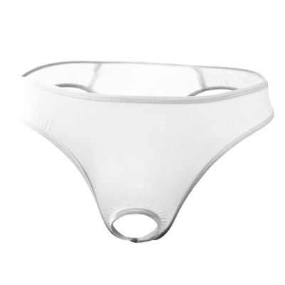 JEsilunmaMY Briefs Underwear for Men Low Rise Ice Silk Open Pouch Thong Bikini See Through Sexy Panties Underpants Swimwear (White,One Size)