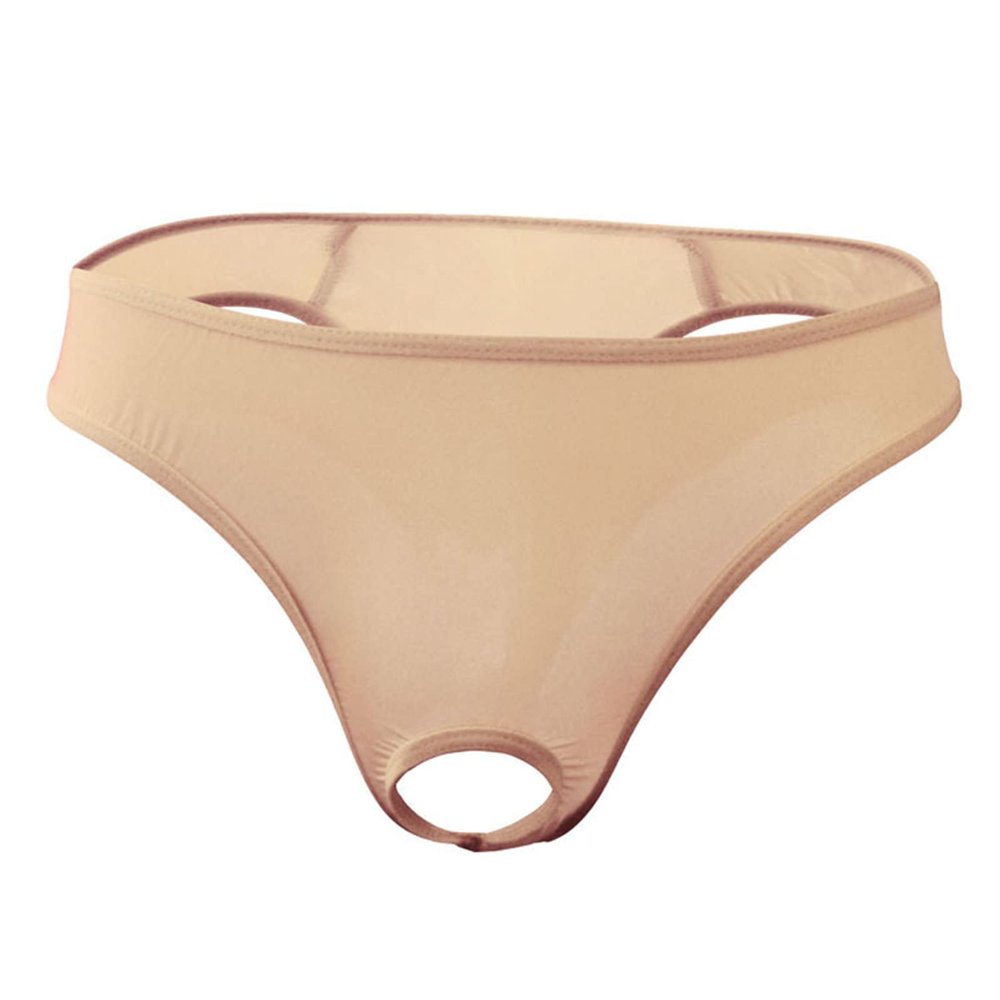 JEsilunmaMY Briefs Underwear for Men Low Rise Ice Silk Open Pouch Thong Bikini See Through Sexy Panties Underpants Swimwear (Color,One Size)