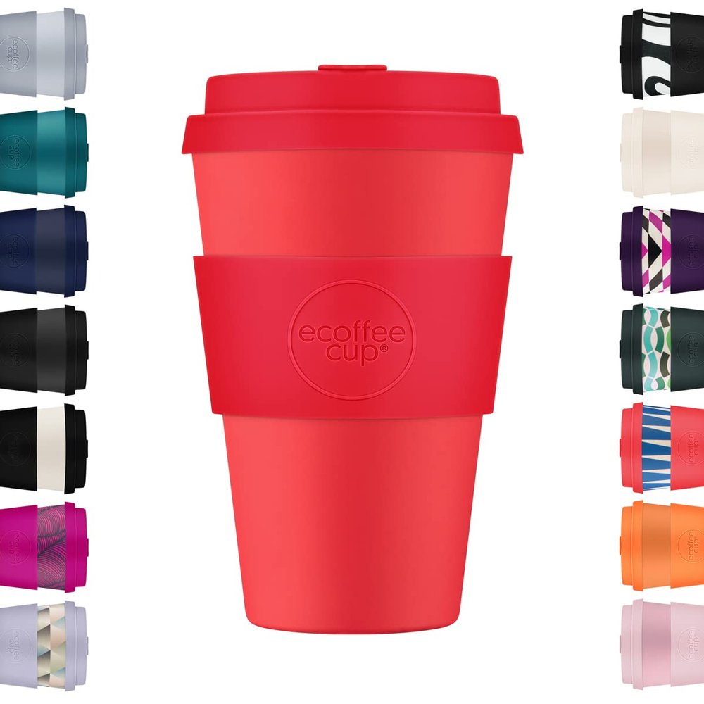Ecoffee Cup 14oz (400ml) Reusable Coffee Cup PLA Plant-Based Travel Mug with Silicone Lid, Melamine Free & Dishwasher Safe Meridian Gate