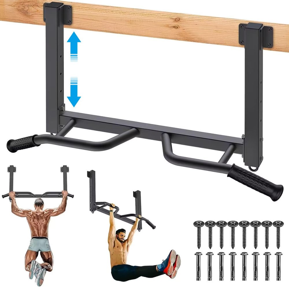 Kipika 32" Ceiling Mounted Pull Up Bar - Heavy Duty, Highly Adjustable, Multifunctional Chin Up Bar - Home Gym System with Punching Bag Hanger and Resistance Bands Training (Joist Pull Up Bar)