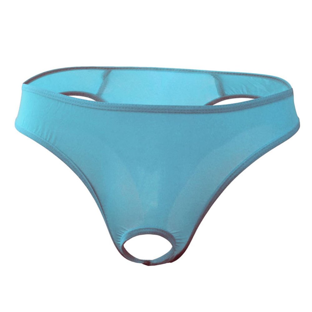 JEsilunmaMY Briefs Underwear for Men Low Rise Ice Silk Open Pouch Thong Bikini See Through Sexy Panties Underpants Swimwear (Blue1,One Size)