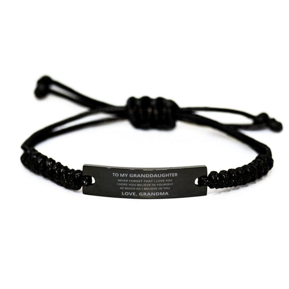 My Granddaughter Black Rope Bracelet Gifts From Grandma - Never Forget That I Love You I Hope You Believe in Yourself - Inspirational Graduation Birthday Christmas Gifts For Her, Engraved Bracelet