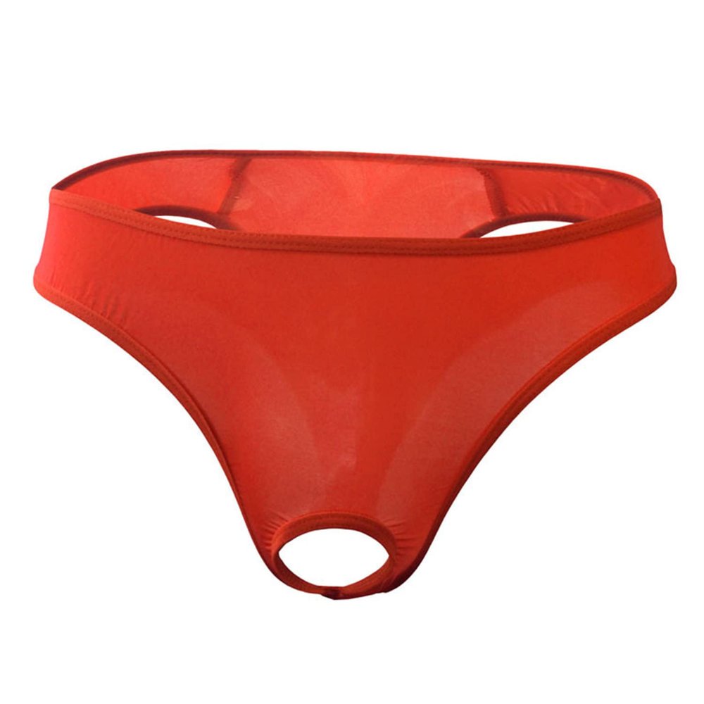 JEsilunmaMY Briefs Underwear for Men Low Rise Ice Silk Open Pouch Thong Bikini See Through Sexy Panties Underpants Swimwear (Orange2,One Size)