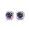 18k White Gold Plated Halo Princess Cut Stud Earrings, 4 Ct Earrings Mystic Topaz Birthstone Jewelry, Gift for Women  Paris Jewelry view 1
