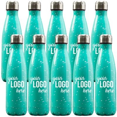 Baudville Custom Teal Campfire Bowie Water Bottle Employee/Staff Appreciation/Recognition Gift - 10 Pack of 17 oz Vacuum insulated Stainless Steel Interior and Screw On Lid - Add Your Logo