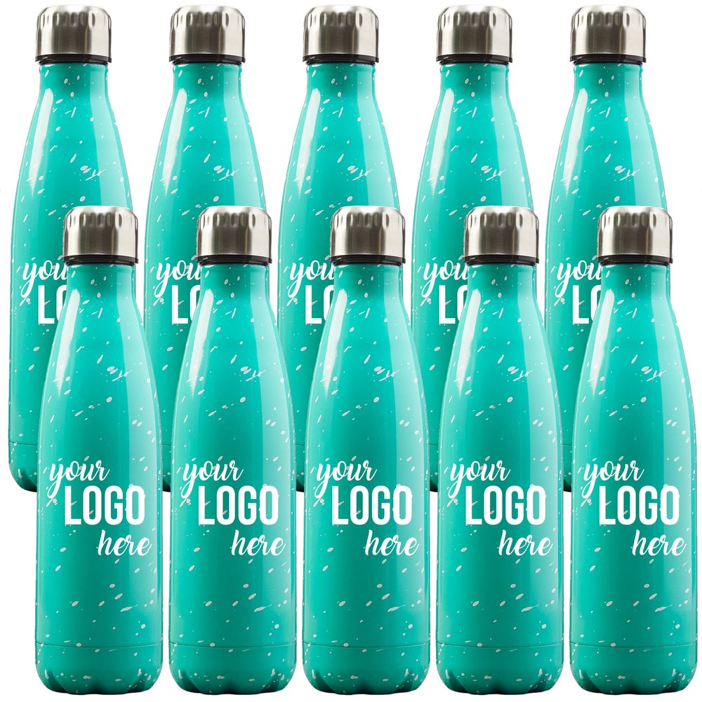 Baudville Custom Teal Campfire Bowie Water Bottle Employee/Staff Appreciation/Recognition Gift - 10 Pack of 17 oz Vacuum insulated Stainless Steel Interior and Screw On Lid - Add Your Logo