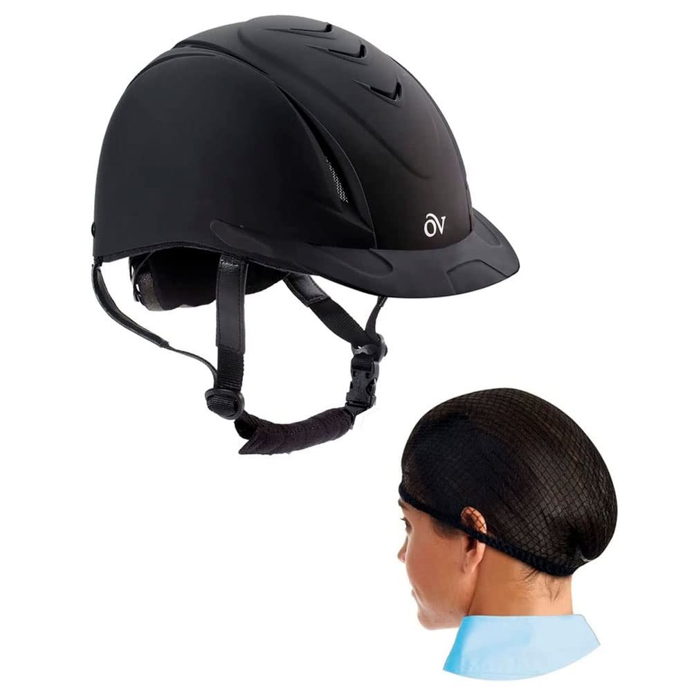 OVATION Deluxe Schooler Low Profile Horse Riding Black Helmet M/L and Deluxe Hair Net (Pack of 2)