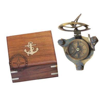 Antique Brass Pocket Sundial Compass for Navigation Outdoor Activities Camping Hiking 3 inch
