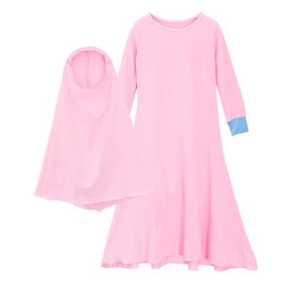 Muslim Islamic Baby Girls' Ramadan Abaya with Hijab Full Length Robe Burka Maxi Little Layettes for (Pink, 9-10 Years)