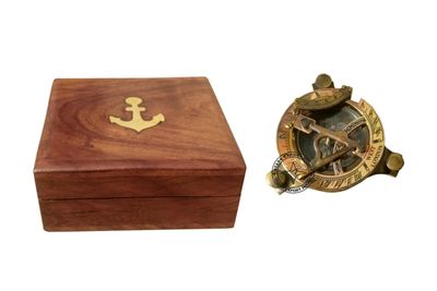 Antique Brass Sundial Round Compass for Navigation Outdoor Activities Camping Compass 3 inch
