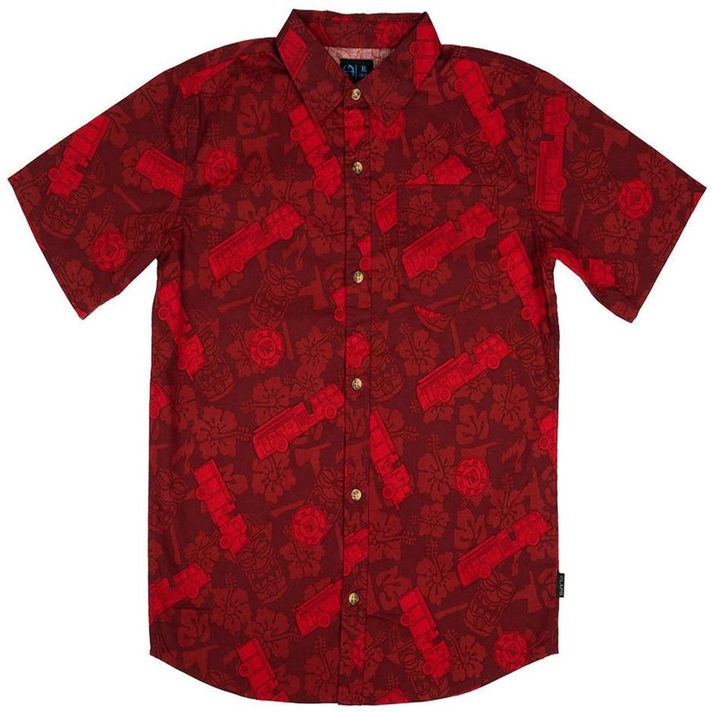 LA Police Gear LAPG Kid's Short Sleeve Button Up Shirt, Kid's Hawaiian Shirt, Button Up Shirt for Children - Fire - Large