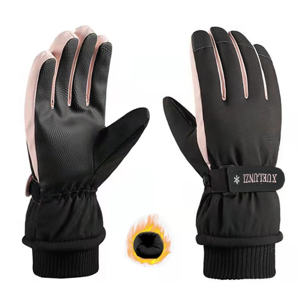 Ottsas Snow Gloves for Women Ski Winter Touchscreen Thick Warm Waterproof Windproof Thicker Warmer (Black and Pink, One Size)