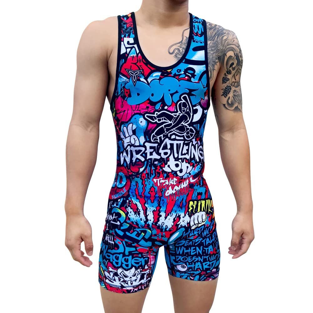 TRI-TITANS Graffiti Dope Wrestling Singlet Youths and adult Mens sizes (Youth Medium)