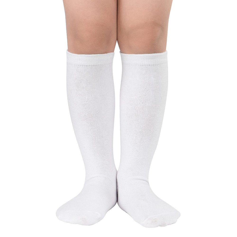 American Trends Kids Soccer White Knee High Uniform Socks for Toddler Girls Striped Sports Long Tube Socks for Boys 1 Pack Pure White 3-6 Years