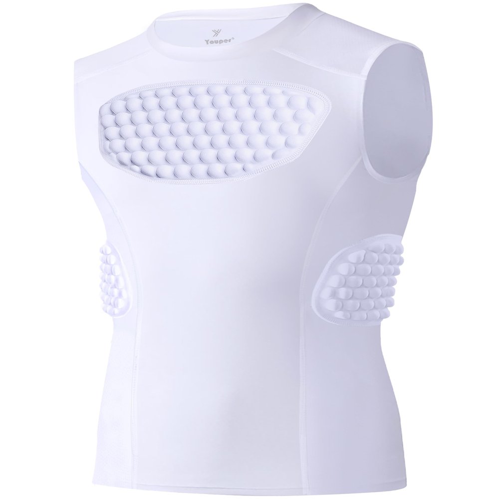 Youper Youth Baseball Padded Chest Protector Shirt, Rib Heart Sternum Guard for Football, Softball & Lacrosse (White, Small)