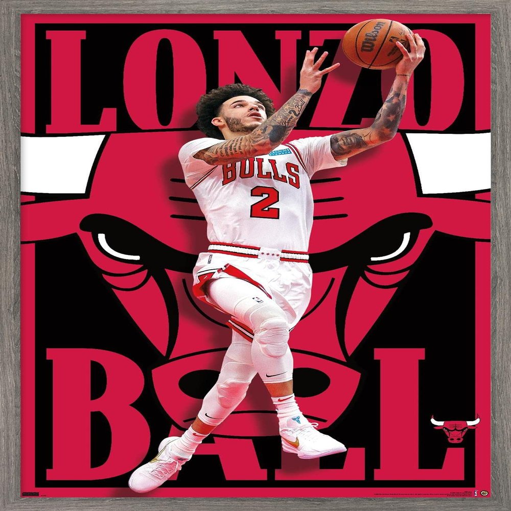Trends International NBA Chicago Bulls - Lonzo Ball 22 Wall Poster, 22.375" x 34", Barnwood Framed Version