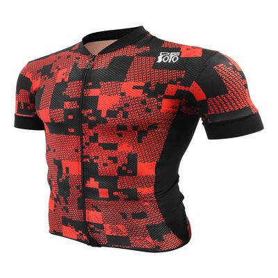 De Soto Skin Cooler Full Zip Tri Top Short Sleeve - FVSC - (Red Camouflage, Small)