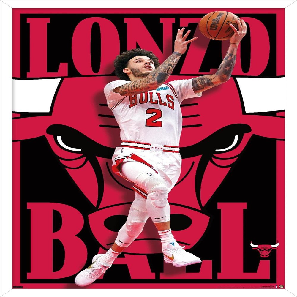 Trends International NBA Chicago Bulls - Lonzo Ball 22 Wall Poster, 22.375" x 34", White Framed Version