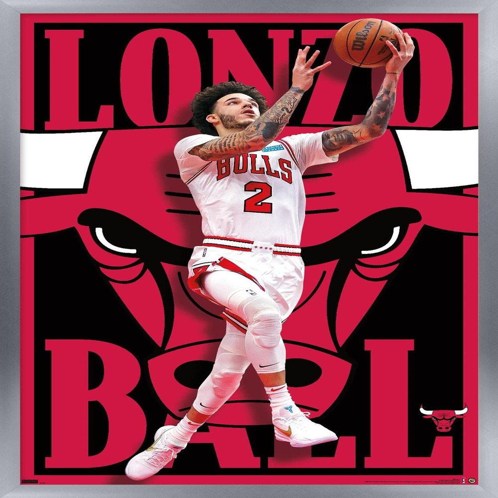 Trends International NBA Chicago Bulls - Lonzo Ball 22 Wall Poster, 14.725" x 22.375", Silver Framed Version