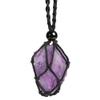 Anjiucc Natural Gemstone Crystal Raw Amethyst Pendant Necklace Stone Holder Necklace Cord Hand-Woven Necklace with Adjustable Length for Women Men view 1