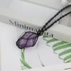 Anjiucc Natural Gemstone Crystal Raw Amethyst Pendant Necklace Stone Holder Necklace Cord Hand-Woven Necklace with Adjustable Length for Women Men view 3