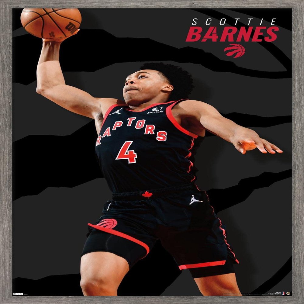 Trends International NBA Toronto Raptors - Scottie Barnes 22 Wall Poster, 22.375" x 34", Barnwood Framed Version