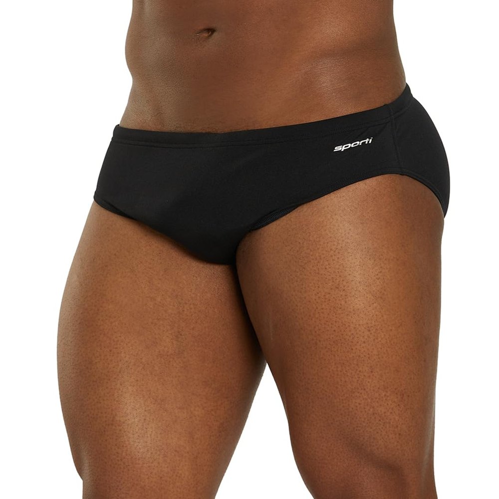Sporti Mens Hydrolast Solid Swim Briefs - Athletic Swimsuit Training for Swimmers - Competition Pool Training Swim Briefs for Men - Black - 34
