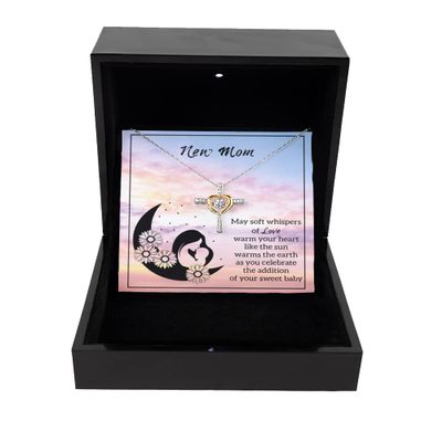 Cross Dancing Necklace Luxury Box New Mom Dancing Heart Cross Necklace, New Mother Gift, Gift for her, 1st Baby Gift for mom, New mom Message Card n