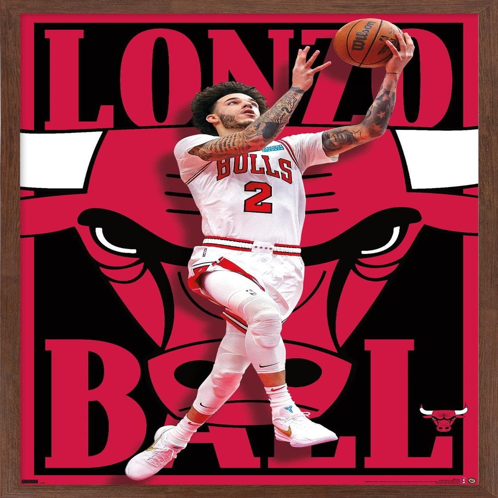 Trends International NBA Chicago Bulls - Lonzo Ball 22 Wall Poster, 14.725" x 22.375", Mahogany Framed Version