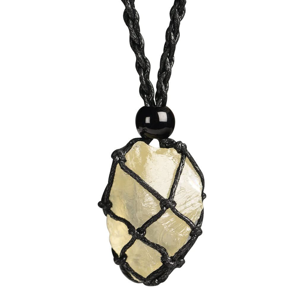 Anjiucc Natural Gemstone Crystal Raw Citine Pendant Necklace Stone Holder Necklace Cord Hand-Woven Necklace with Adjustable Length for Women Men