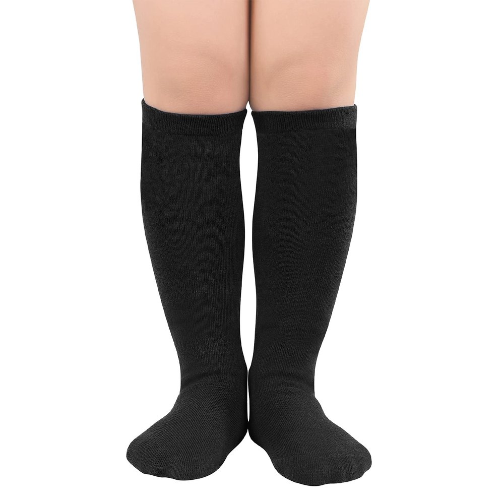 American Trends Kids Soccer Toddler Knee High Long Black Socks for Boys Girls Striped Uniform Sports Tube Baseball Socks 1 Pack Pure Black 6-9 Years