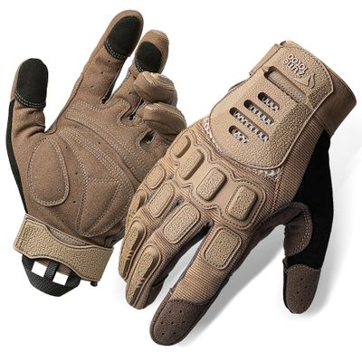 ZUNE LOTOO Tactical Gloves for Men, Touchscreen Motorcycle Gloves with Finger Impact Protection, Tan Palm Padded Safety Work Gloves for Paintball Airsoft Range Tac Female Women(Medium)