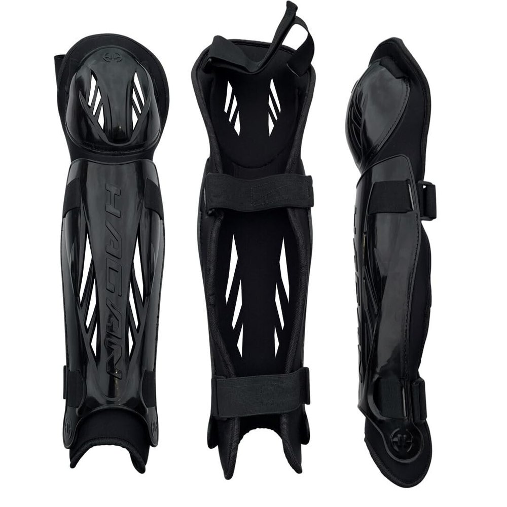 HAGAN H-3.0 Shin Guards (DEK, Street and Ball Hockey) (13'' Black), Black, White, Red, Blue