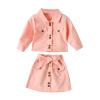Toddler Kids Baby Girls Long Sleeve Jacket Coat T Shirt Tops Bow Button Skirts 2PCS Girls Outfits (Pink, 4-5 Years) view 1