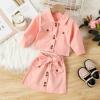Toddler Kids Baby Girls Long Sleeve Jacket Coat T Shirt Tops Bow Button Skirts 2PCS Girls Outfits (Pink, 4-5 Years) view 2