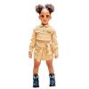 Toddler Kids Baby Girls Long Sleeve Jacket Coat T Shirt Tops Bow Button Skirts 2PCS Girls Outfits (Khaki, 3-4 Years) view 1