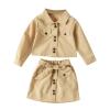 Toddler Kids Baby Girls Long Sleeve Jacket Coat T Shirt Tops Bow Button Skirts 2PCS Girls Outfits (Khaki, 3-4 Years) view 3