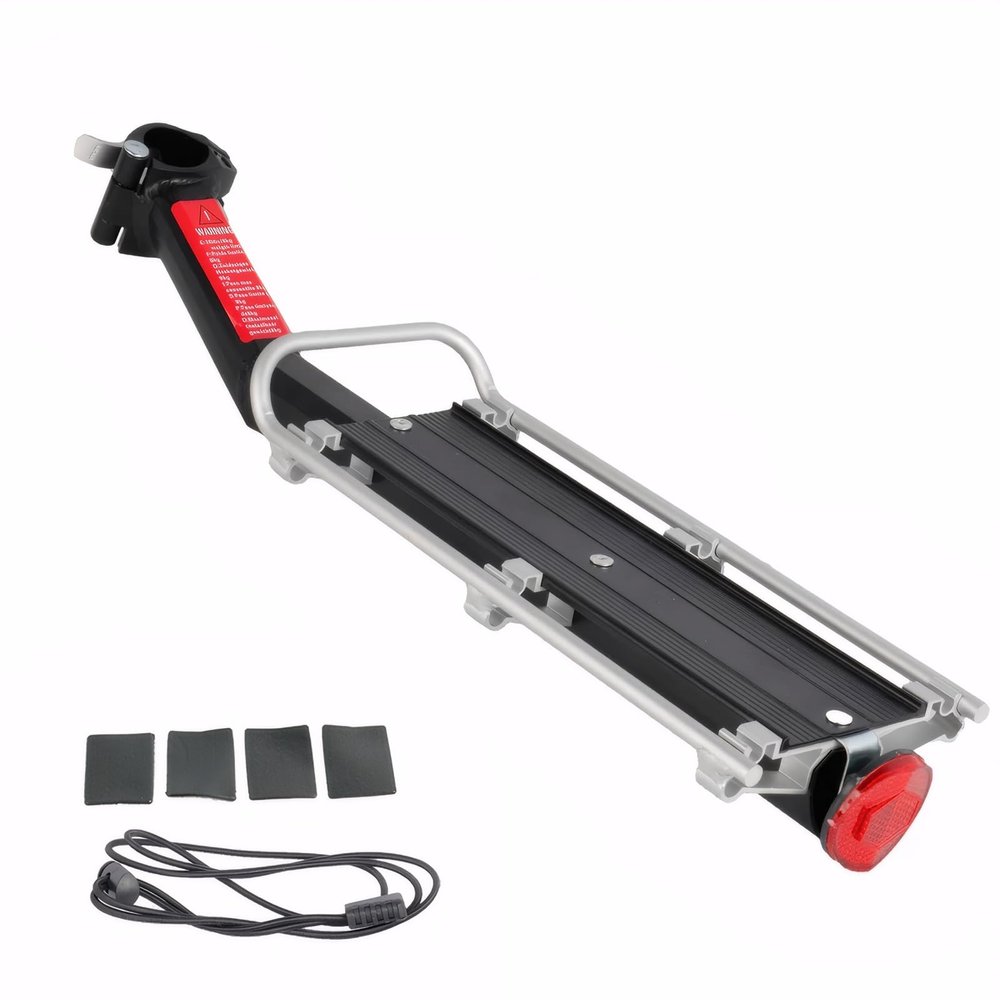 ThreeH Bicycle Luggage Carrier Quick Release Lightweight Rear Cargo Rack Universal 20lb/9kg Load Fit Most Mountain Bike with Reflector Elastic Cargo Strap