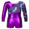 Moggemol Kids Girls Gymnastics Dance 2 Piece Outfits Long Sleeve Leotards with Shorts Sets Athletic Biketard Metallic,Purple 8 Years view 3