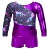 Moggemol Kids Girls Gymnastics Dance 2 Piece Outfits Long Sleeve Leotards with Shorts Sets Athletic Biketard Metallic,Purple 8 Years view 4
