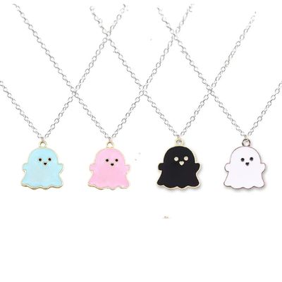 4Pcs Ghost Pendant Necklaces for Women Men Best Friend Lovely Ghost Enamel Charm Chokers Gift Couple Memorial Necklace Jewelry Gifts Costume Halloween